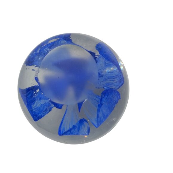 Handcrafted Glass Paperweight Vibrant Cobalt Blue Floral Design Art Glass Vtg - Picture 5 of 6
